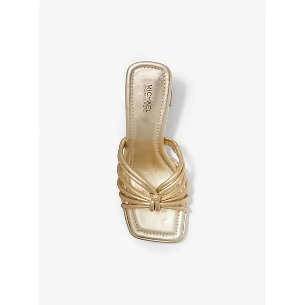 MICHAEL Michael Kors NWT 2.5” Astra Metallic Designer Leather Mule Pale Gold Siz - Picture 3 of 5